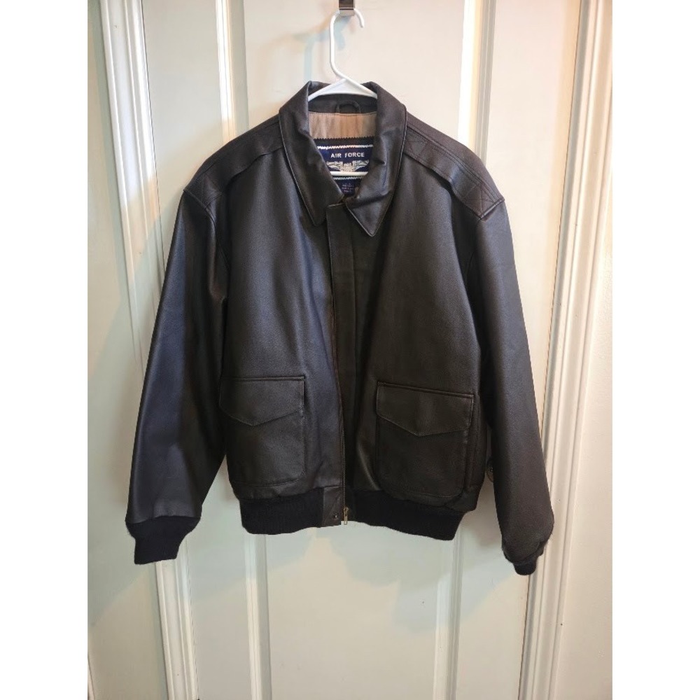 Air Force Mens XL Brown Genuine Leather A-2 Bomber Flight Jacket US Flag Lining